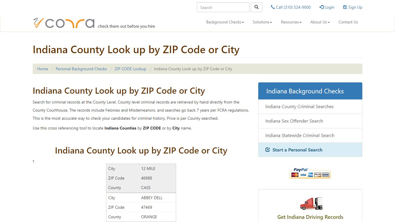 Indiana County Look up by ZIP Code or City | Background Checks